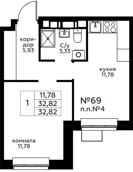 1 комната до 32.82