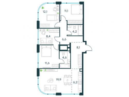 Многокомнатная, квартира, 92.8 м²