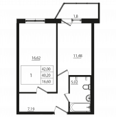 1-комнатная квартира 39,9 м²