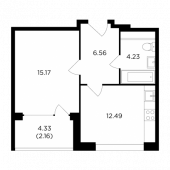 1-комнатная квартира 40,61 м²