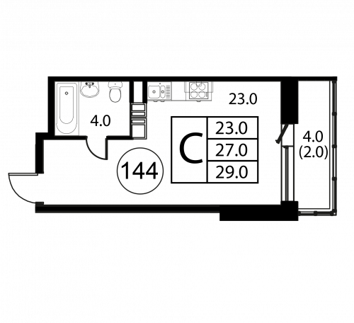 Студия, 29 м²
