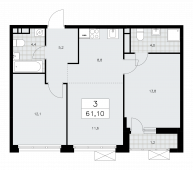 3-комнатная квартира 61,1 м²