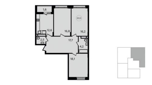 3-комнатная, 89.6 м²