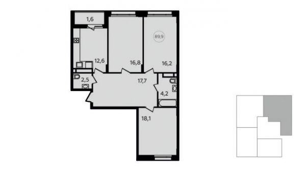3 комнаты до 89.6