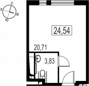 1-комнатная квартира 24,54 м²