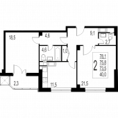 2-комнатная квартира 75,8 м²