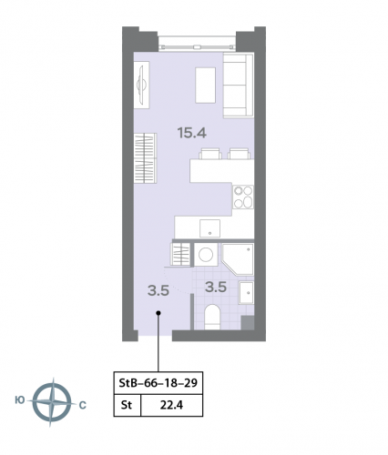 Студия, 22.3 м²