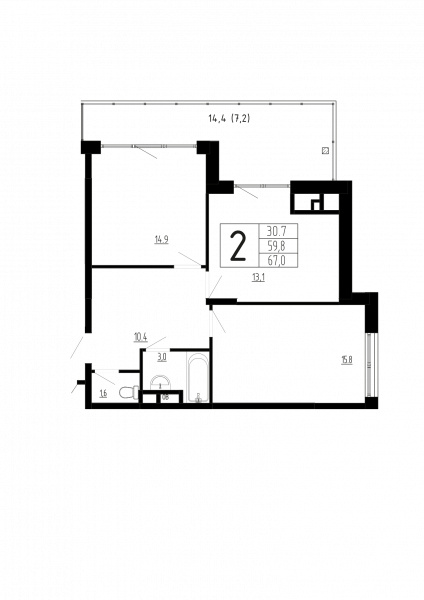 2 комнаты до 67