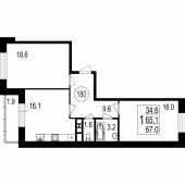 2-комнатная квартира 67 м²