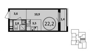 1-комнатная квартира 22,2 м²
