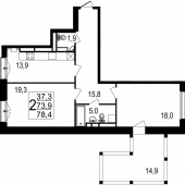 2-комнатная квартира 78,4 м²