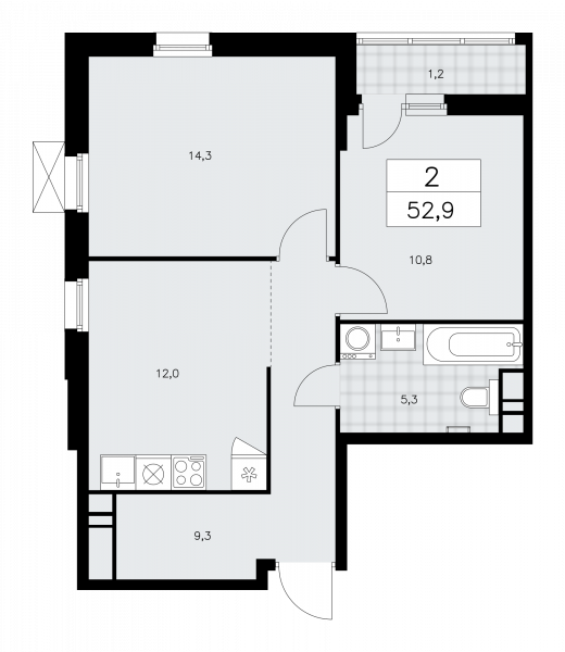 2 комнаты до 52.9