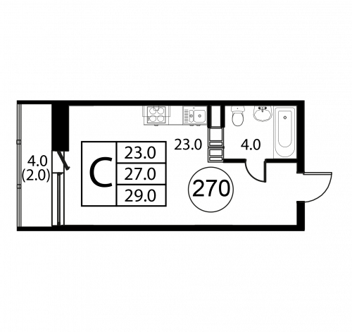 Студия, 29 м²