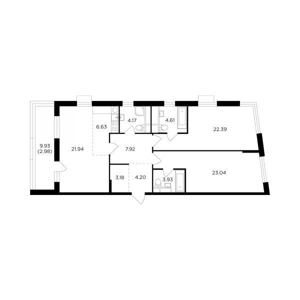 3-комнатная квартира №601, 105,0 м² за 45,81 млн руб. в ЖК «TopHILLS» - планировка