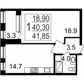 1-комнатная квартира 42,75 м²