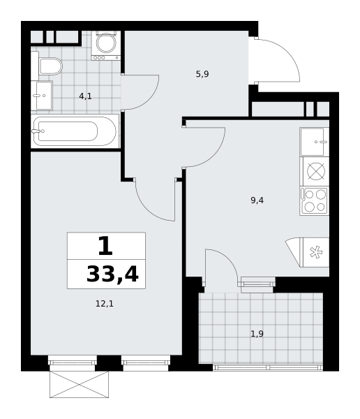 1 комната до 33.4