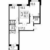 3-комнатная квартира 90,8 м²