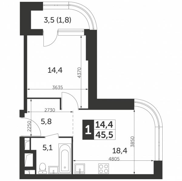 1 комната до 45.5