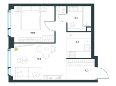 2-комнатная квартира 39,7 м²