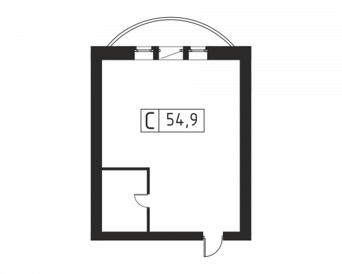 1-комнатная, 55.1 м²
