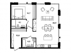 2-комнатная квартира 69,5 м²