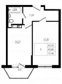 1-комнатная квартира 42,5 м²