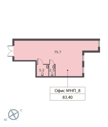 1-комнатная, квартира, 83.4 м²