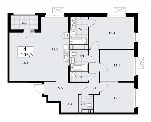 Многокомнатная, 105.5 м²