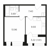 1-комнатная квартира 36,59 м²