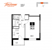 1-комнатная квартира 36 м²