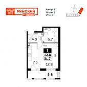 1-комнатная квартира 31,7 м²