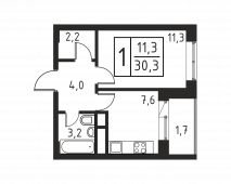 1-комнатная квартира 28,8 м²