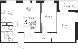 3-комнатная квартира 73,5 м²