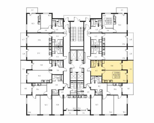1-комнатная, квартира, 42.1 м²