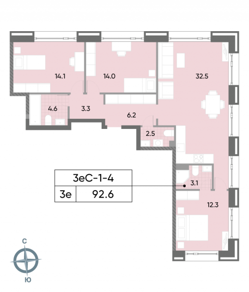 3 комнаты до 92.6