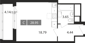 1-комнатная квартира 28,95 м²