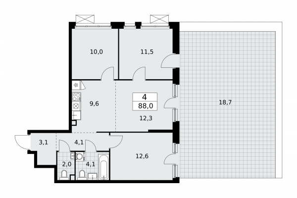 4 комнаты до 88