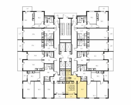 1-комнатная, квартира, 35.1 м²
