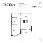 1-комнатная квартира 40 м²
