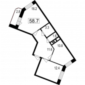 3-комнатная квартира 55,9 м²