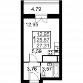 1-комнатная квартира 27.31 м²