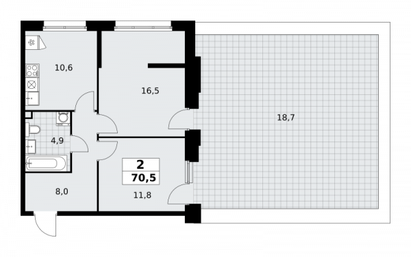 2 комнаты до 70.5
