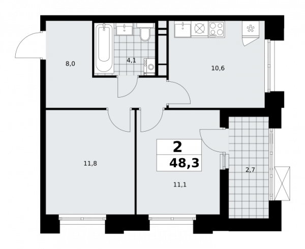 2 комнаты до 48.3