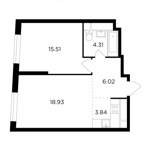 2-комнатная, 48.61 м²