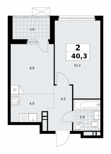 2-комнатная, 40.3 м²