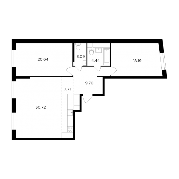 3-комнатная квартира №1196, 94,5 м² за 27,09 млн руб. в ЖК «КутузовGRAD II» - планировка