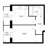 1-комнатная квартира 35,85 м²