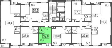 1-комнатная квартира 32 м²