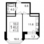 1-комнатная квартира 41,5 м²