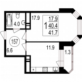 1-комнатная квартира 41,7 м²